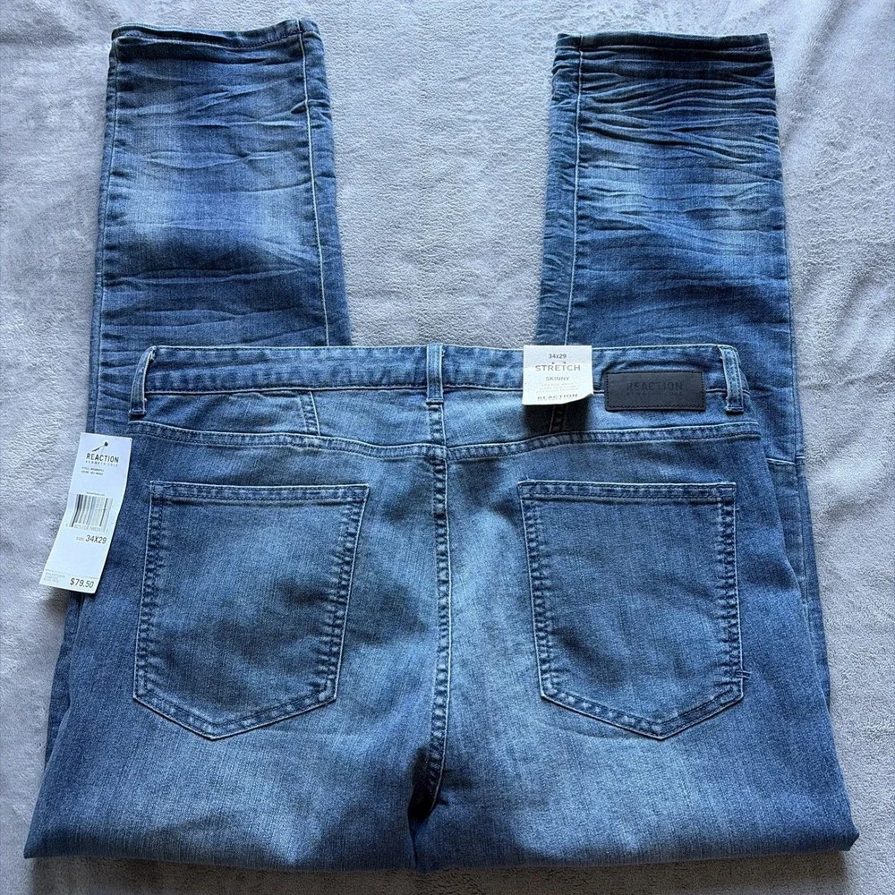 Kenneth Cole Jeans Men's Size 34x29 Skinny Blue Denim Comfort Stretch Zip - NWT